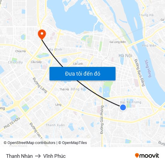 Thanh Nhàn to Vĩnh Phúc map