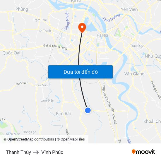 Thanh Thùy to Vĩnh Phúc map