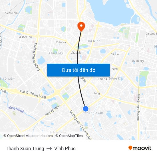 Thanh Xuân Trung to Vĩnh Phúc map