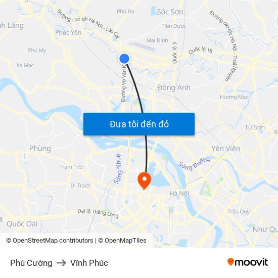 Phú Cường to Vĩnh Phúc map