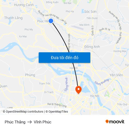 Phúc Thắng to Vĩnh Phúc map