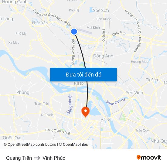 Quang Tiến to Vĩnh Phúc map