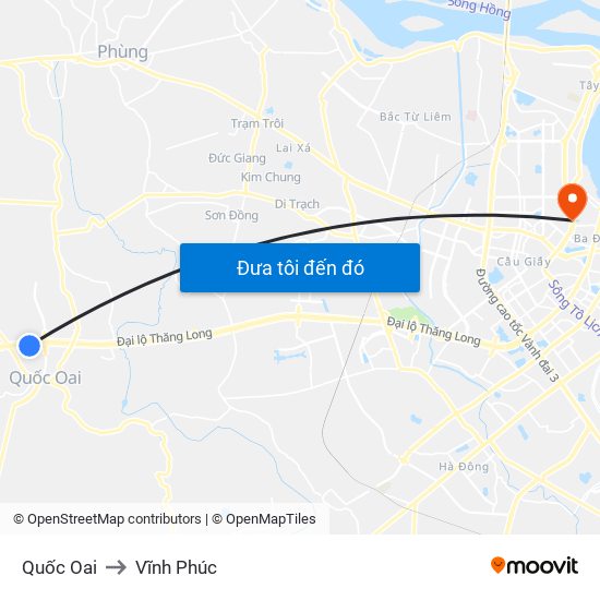 Quốc Oai to Vĩnh Phúc map