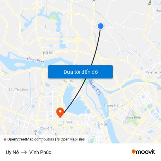 Uy Nỗ to Vĩnh Phúc map