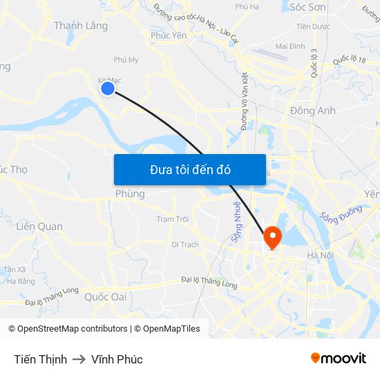 Tiến Thịnh to Vĩnh Phúc map