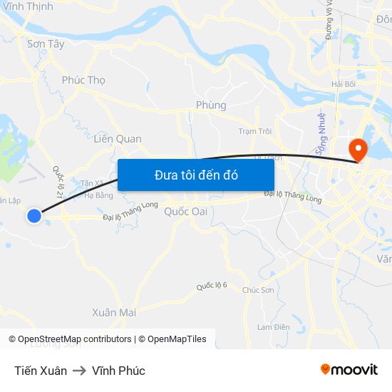 Tiến Xuân to Vĩnh Phúc map