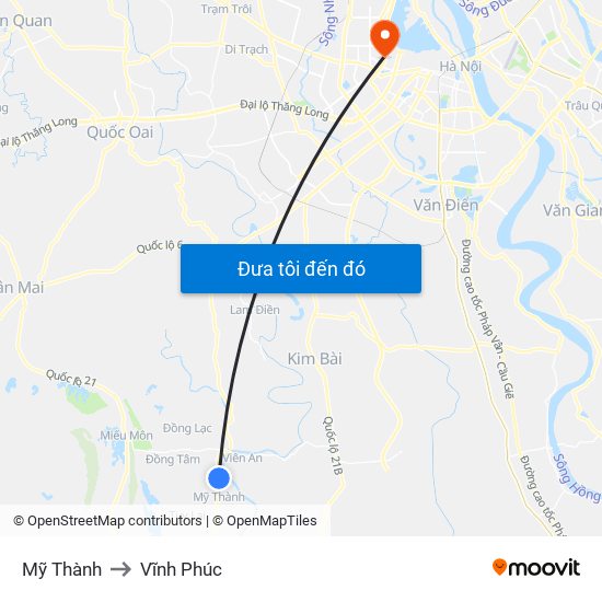 Mỹ Thành to Vĩnh Phúc map