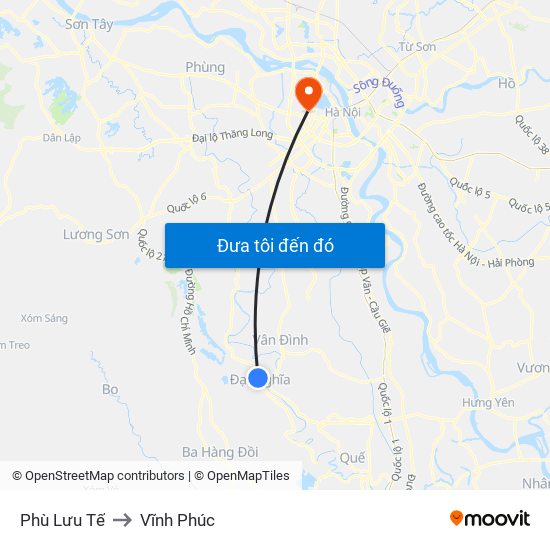 Phù Lưu Tế to Vĩnh Phúc map