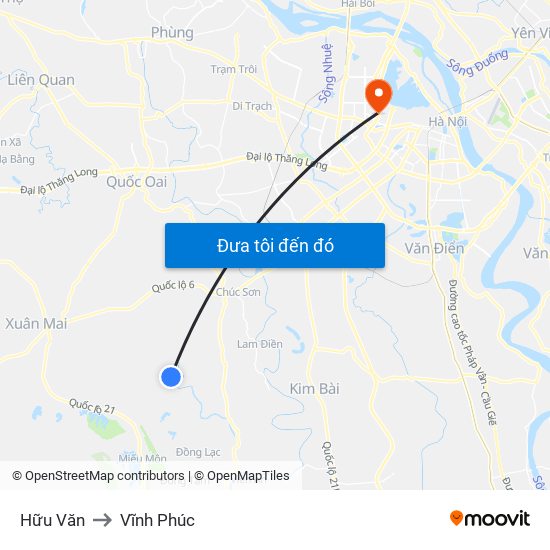 Hữu Văn to Vĩnh Phúc map