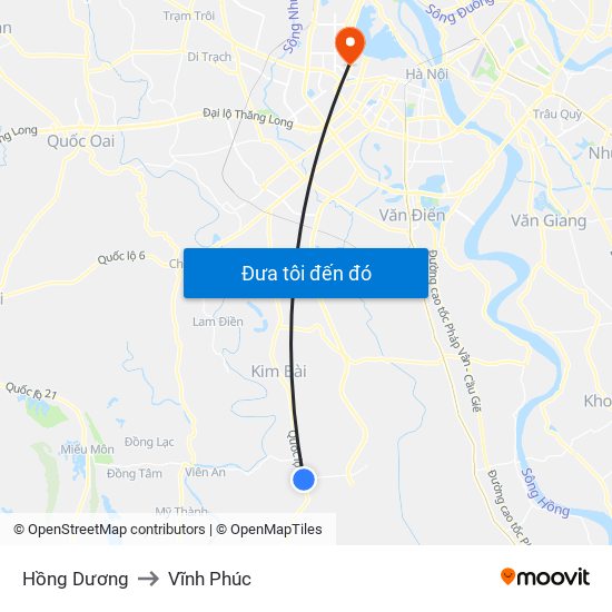 Hồng Dương to Vĩnh Phúc map