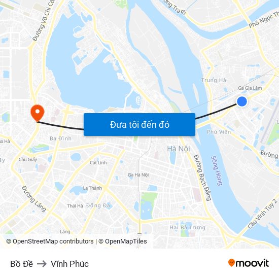 Bồ Đề to Vĩnh Phúc map