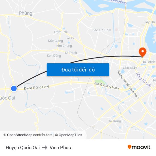 Huyện Quốc Oai to Vĩnh Phúc map