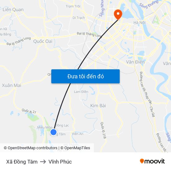 Xã Đồng Tâm to Vĩnh Phúc map