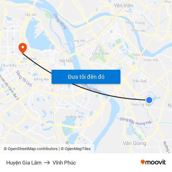 Huyện Gia Lâm to Vĩnh Phúc map