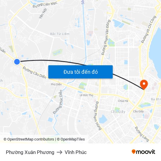 Phường Xuân Phương to Vĩnh Phúc map