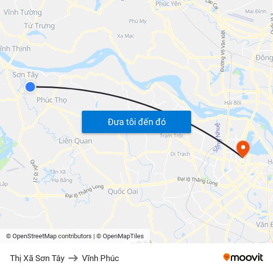 Thị Xã Sơn Tây to Vĩnh Phúc map