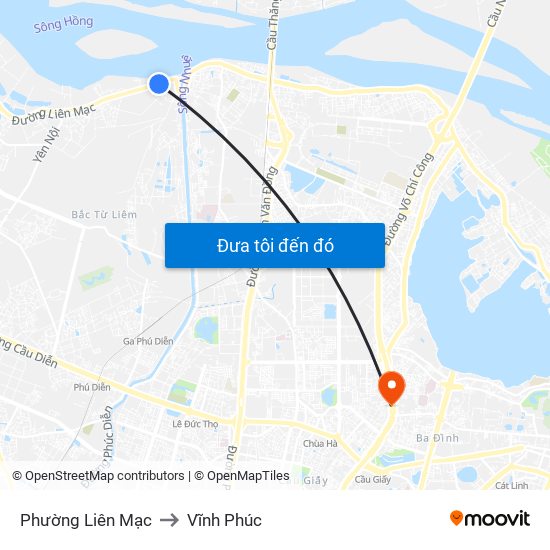 Phường Liên Mạc to Vĩnh Phúc map