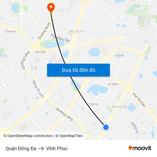 Quận Đống Đa to Vĩnh Phúc map