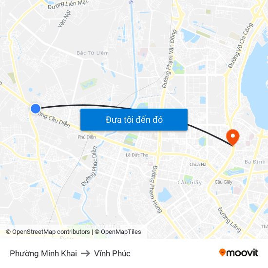 Phường Minh Khai to Vĩnh Phúc map
