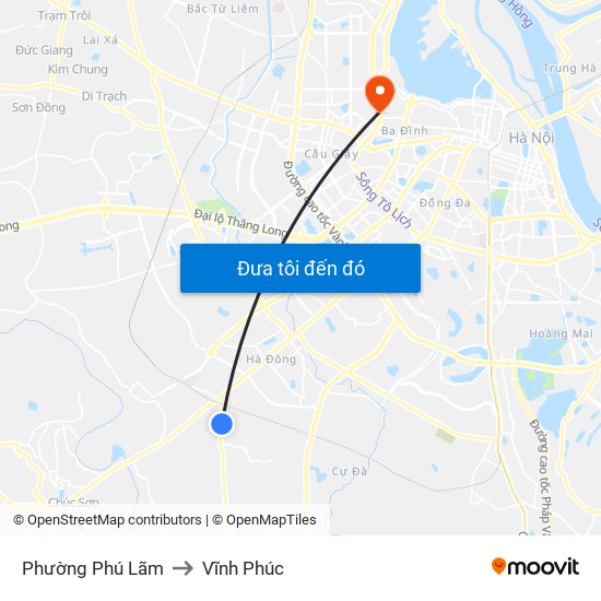 Phường Phú Lãm to Vĩnh Phúc map