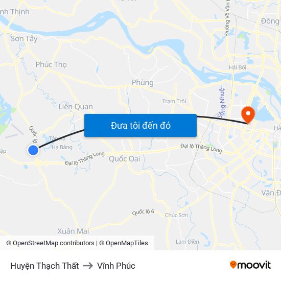 Huyện Thạch Thất to Vĩnh Phúc map