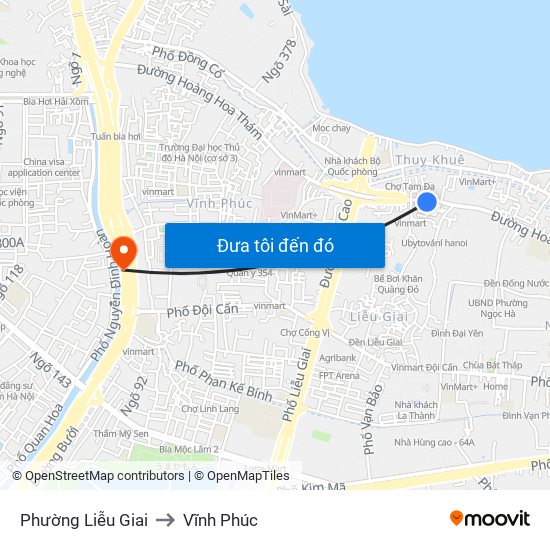 Phường Liễu Giai to Vĩnh Phúc map