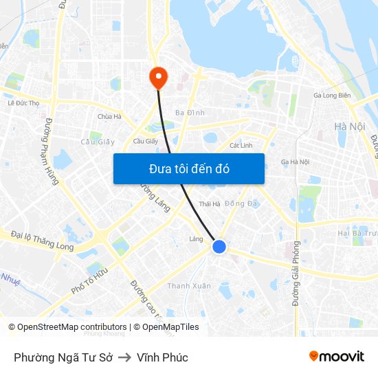 Phường Ngã Tư Sở to Vĩnh Phúc map