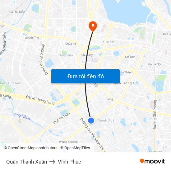 Quận Thanh Xuân to Vĩnh Phúc map