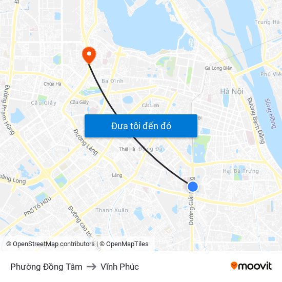 Phường Đồng Tâm to Vĩnh Phúc map