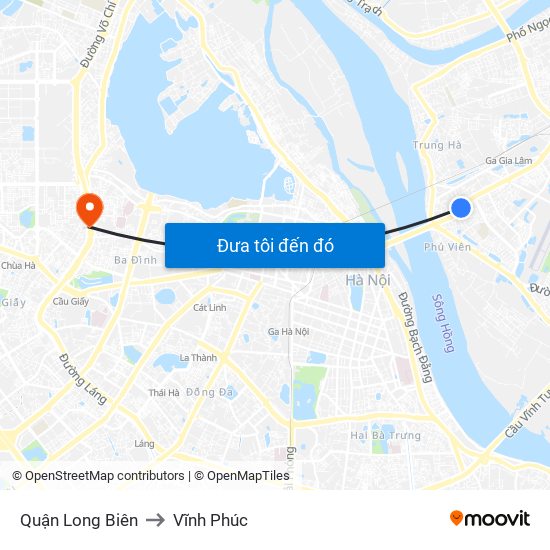 Quận Long Biên to Vĩnh Phúc map