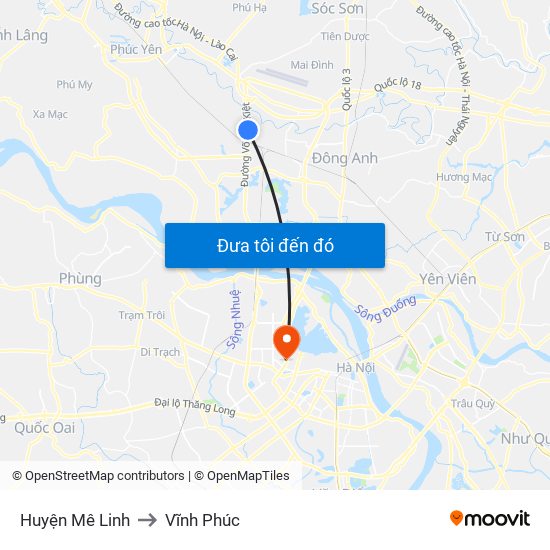 Huyện Mê Linh to Vĩnh Phúc map