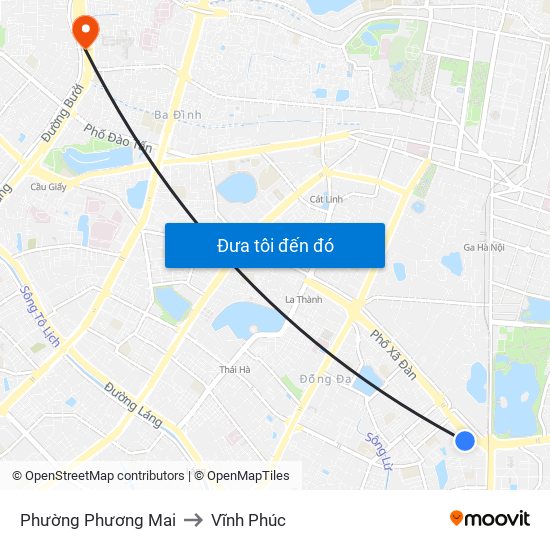 Phường Phương Mai to Vĩnh Phúc map