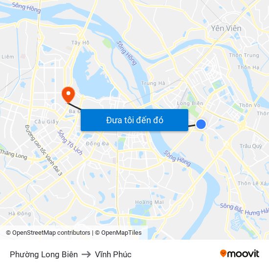 Phường Long Biên to Vĩnh Phúc map