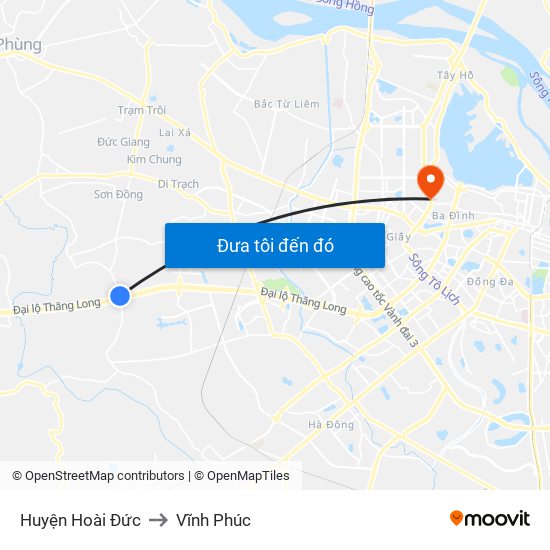 Huyện Hoài Đức to Vĩnh Phúc map