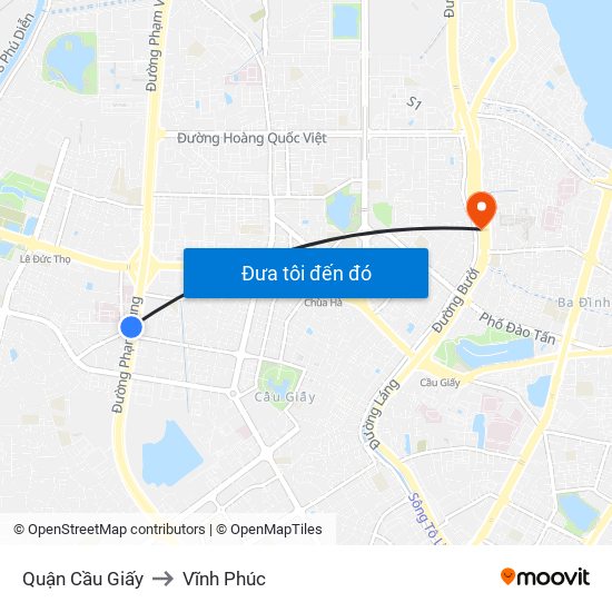 Quận Cầu Giấy to Vĩnh Phúc map