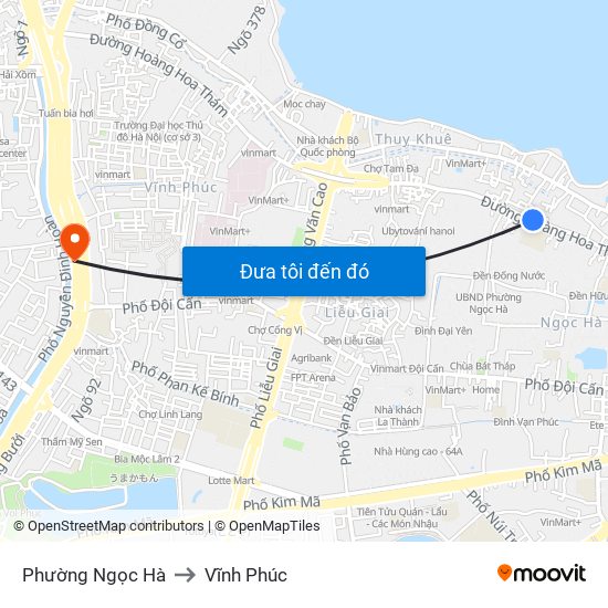 Phường Ngọc Hà to Vĩnh Phúc map