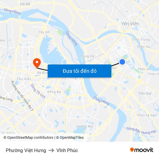 Phường Việt Hưng to Vĩnh Phúc map