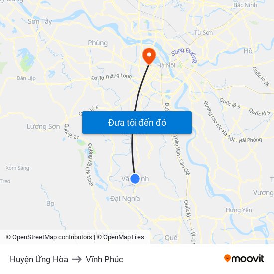 Huyện Ứng Hòa to Vĩnh Phúc map