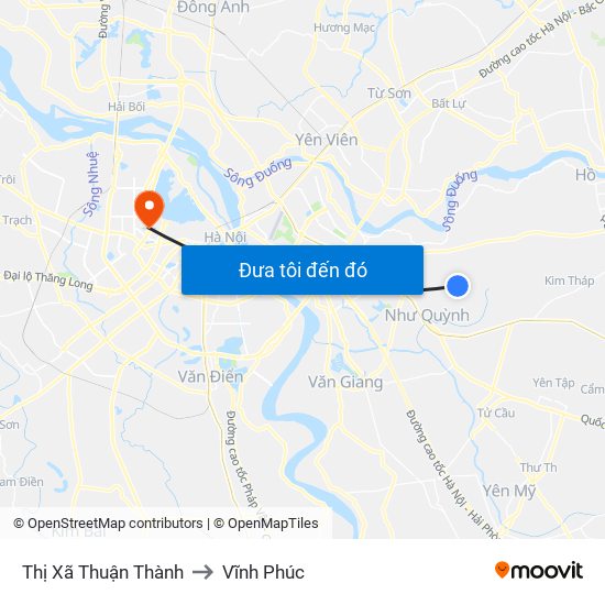 Thị Xã Thuận Thành to Vĩnh Phúc map