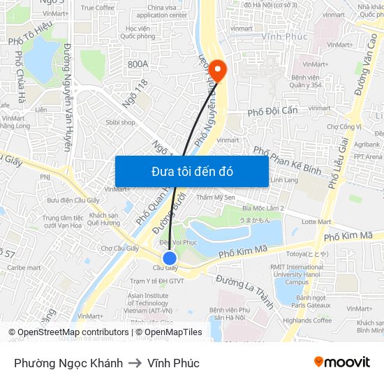 Phường Ngọc Khánh to Vĩnh Phúc map