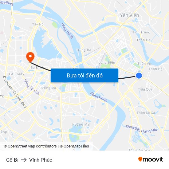 Cổ Bi to Vĩnh Phúc map