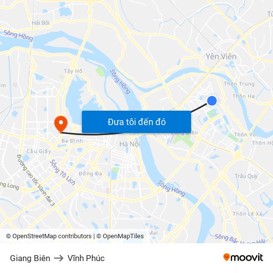 Giang Biên to Vĩnh Phúc map