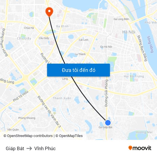 Giáp Bát to Vĩnh Phúc map