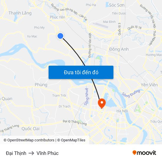 Đại Thịnh to Vĩnh Phúc map