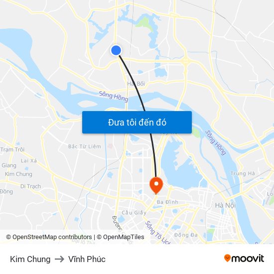 Kim Chung to Vĩnh Phúc map