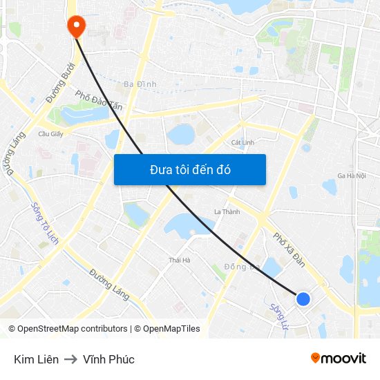 Kim Liên to Vĩnh Phúc map