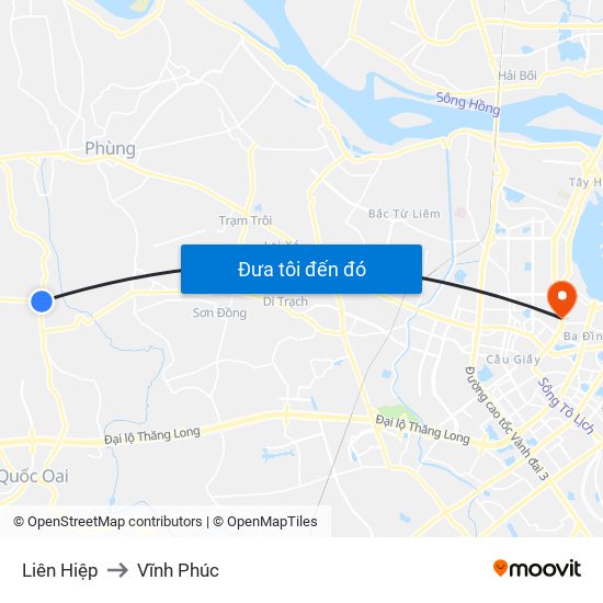 Liên Hiệp to Vĩnh Phúc map