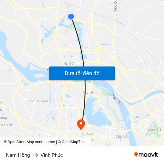Nam Hồng to Vĩnh Phúc map
