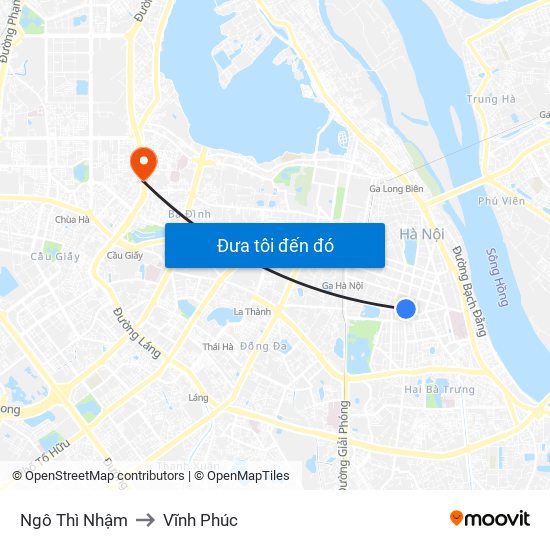 Ngô Thì Nhậm to Vĩnh Phúc map