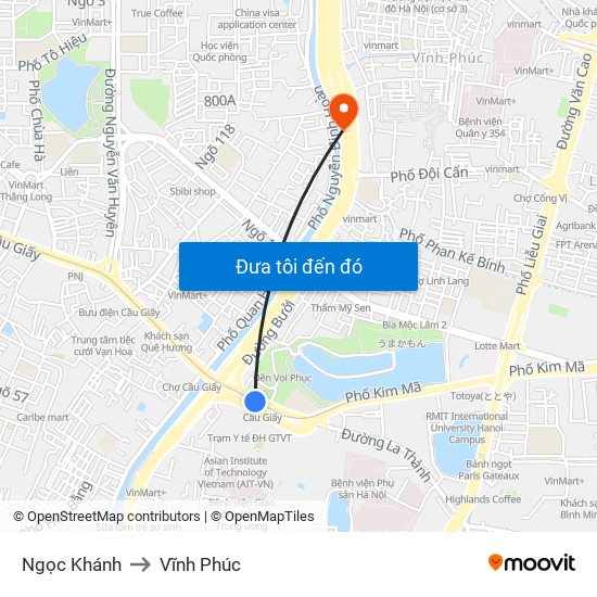 Ngọc Khánh to Vĩnh Phúc map